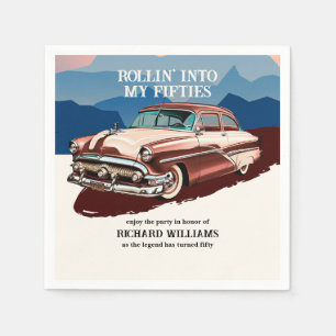 Travel Retro Classic Car Theme 50th Birthday Napkin