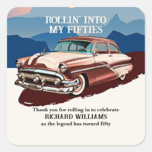 Travel Retro Classic Car Theme 50th Birthday Square Sticker