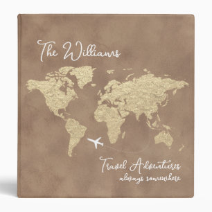 Travel sepia-gold world map old-brown binder