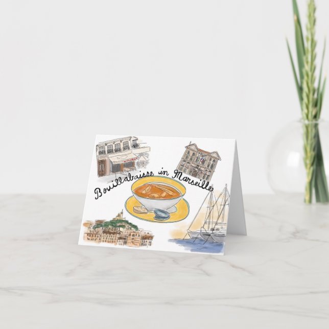 Travel Sketch Notecard: Bouillabaisse in Marseille Card (Front)