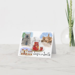 Travel Sketch Notecard: Sangria in Seville Spain Card