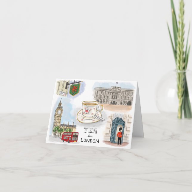 Travel Sketch Notecard: Tea in London, England Card (Front)