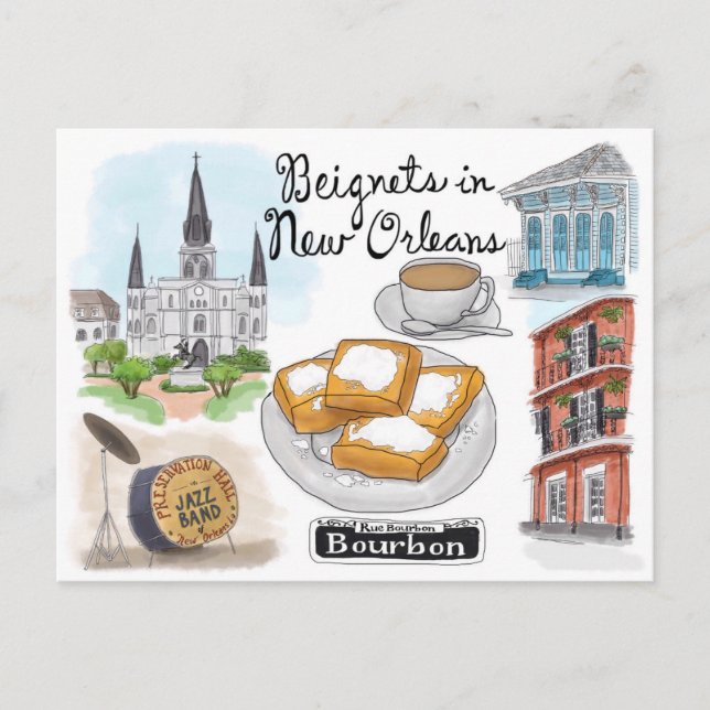 Travel Sketch Postcard: Beignets in New Orleans Postcard (Front)