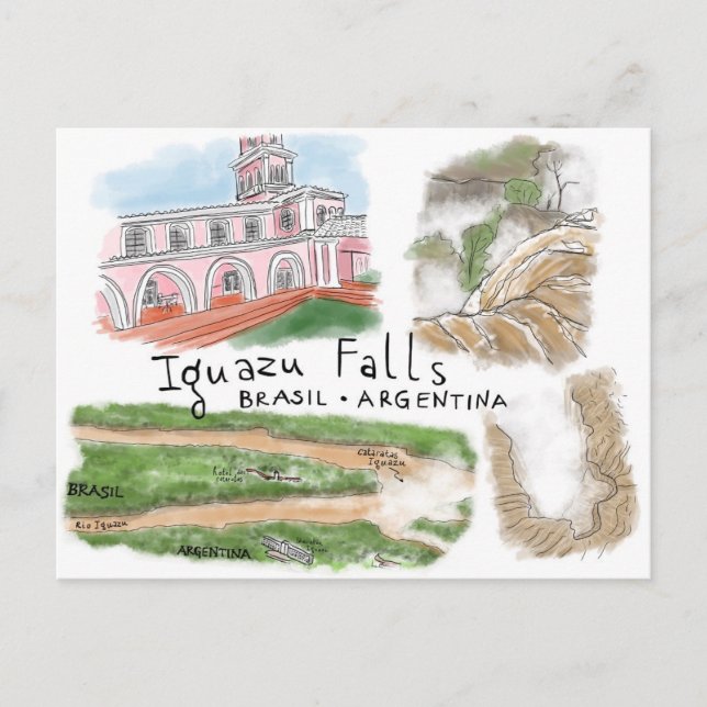 Travel Sketch Postcard: Iguazu Falls, Brasil Postcard (Front)