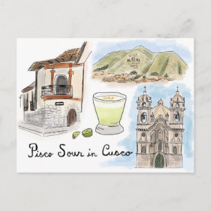 Travel Sketch Postcard: Pisco Sour in Cusco, Peru Postcard