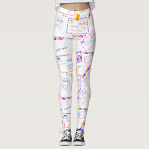 Travel Stamp Cities Colourful Pattern Leggings
