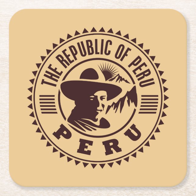 Travel Stamp, Peru Square Paper Coaster (Front)