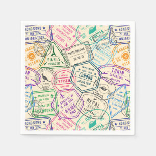 Travel Stamps Paper Napkins, Passport Party Supply Napkin