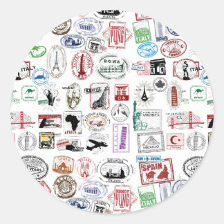 Travel Stamps Pattern Classic Round Sticker