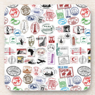 Travel Stamps Pattern Coaster