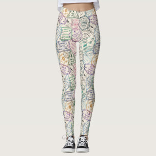 Travel Stamps Pattern Leggings
