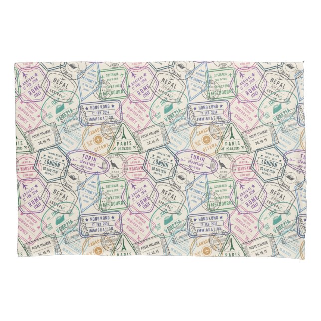 Travel Stamps Pattern Pillowcase (Front)