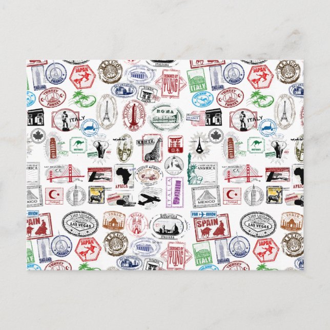 Travel Stamps Pattern Postcard (Front)