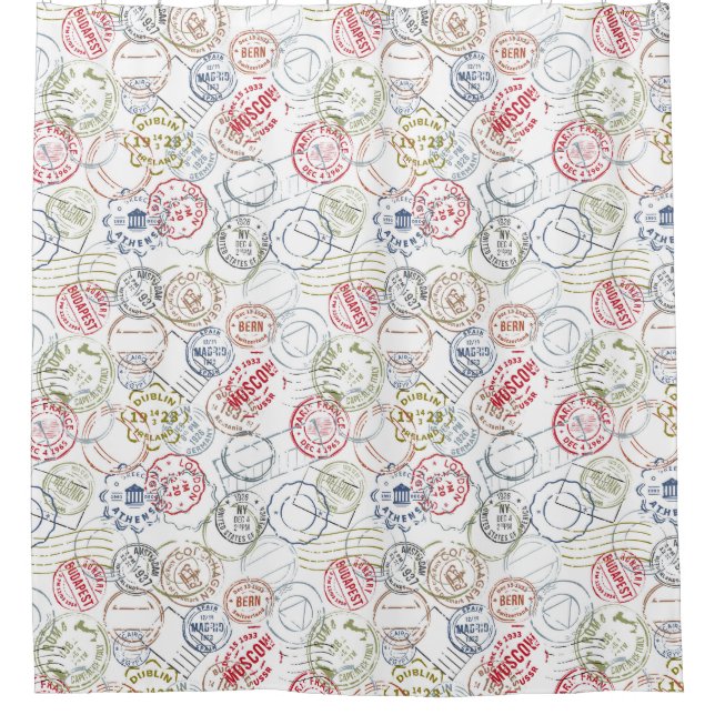 Travel Stamps Shower Curtain (Front)