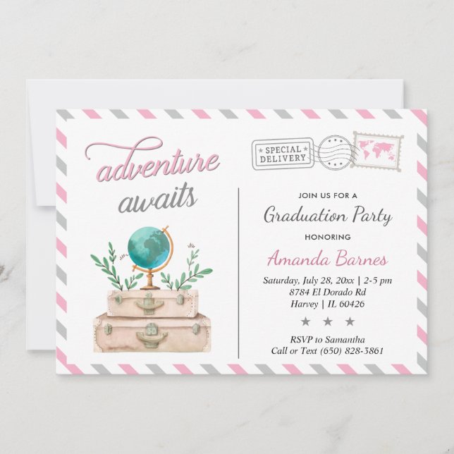 Travel Suitcase Graduation Party  Adventure Awaits Invitation (Front)