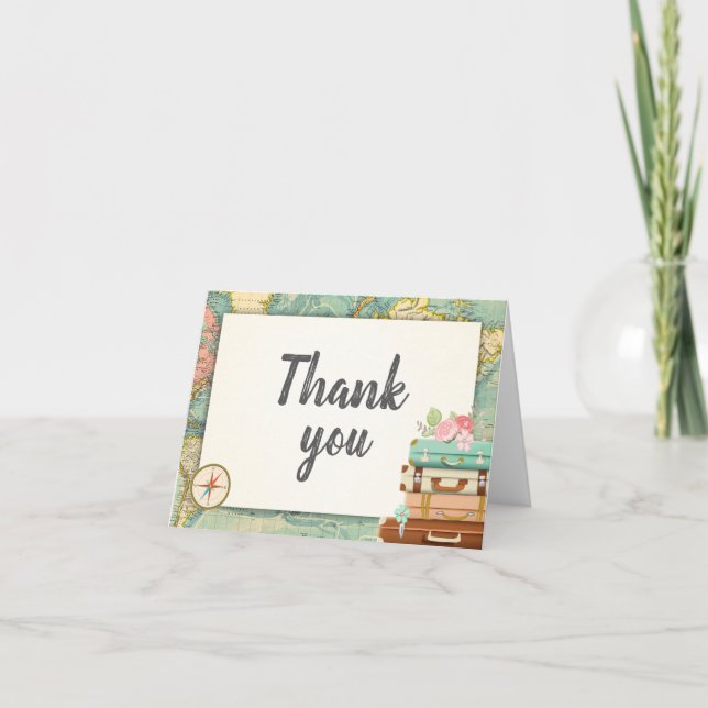Travel Thank you card World map Miss to Mrs Bridal (Front)