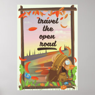 Travel the open road vintage hiking poster