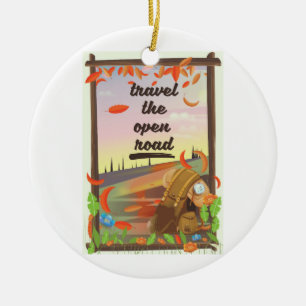 Travel the open road vintage hiking poster ceramic ornament