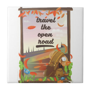 Travel the open road vintage hiking poster tile