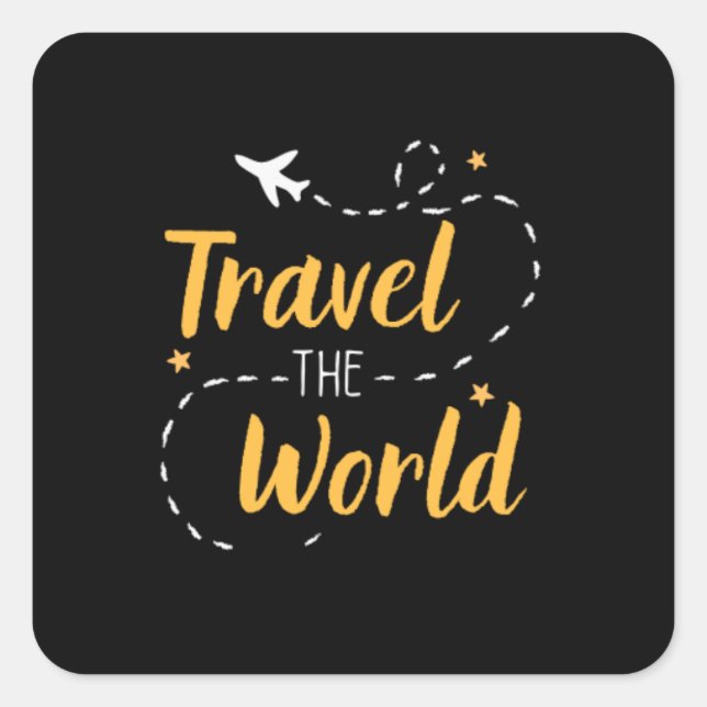 Travel The World (Black) Square Sticker (Front)
