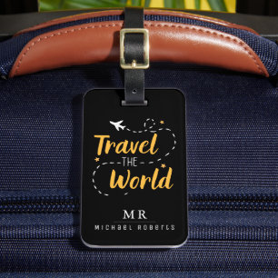 Travel The World - Custom Monogram, Name, info Luggage Tag