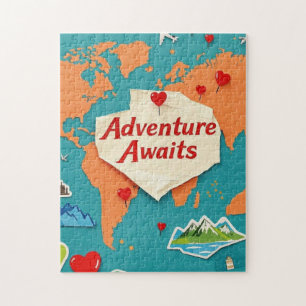 Travel the world map with heart pins jigsaw puzzle