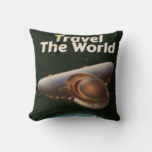 Travel the World Science fiction vintage poster Throw Pillow