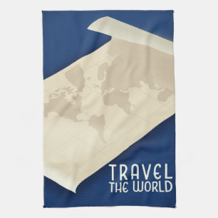 Travel the World vintage style travel poster Kitchen Towel