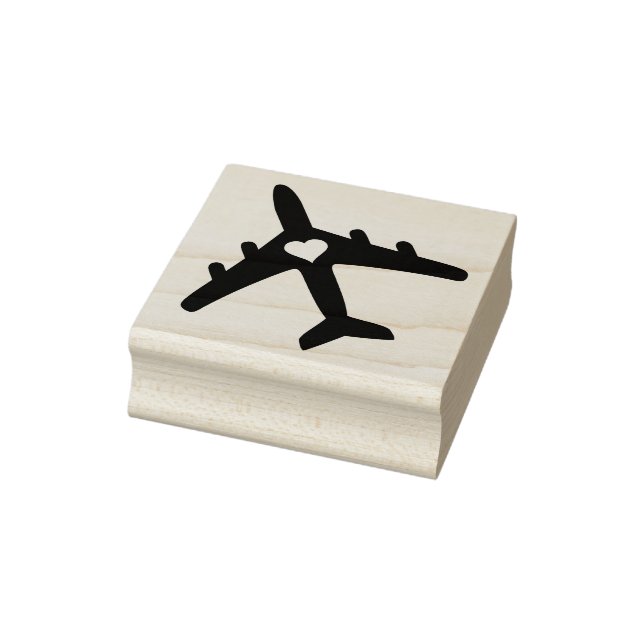 Travel Theme Airplane Heart Destination Wedding Rubber Stamp (Stamp)