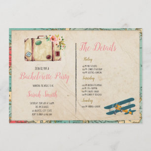 Travel theme bachelorette with Itinerary party tem Invitation