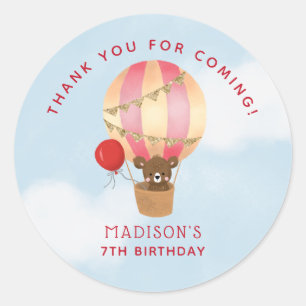 Travel Theme Birthday Party Pink Thank You Favour Classic Round Sticker
