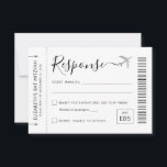 Travel Theme Boarding Pass Ticket Party RSVP Card<br><div class="desc">Travel Theme Boarding Pass Plane Ticket RSVP Card with a silver grey airplane logo with modern black and white script font, perfect for a pretty and elegant "around the world" theme birthday party, sweet 16, wedding or bat mitzvah. This version features simple and cute travel-themed wording for yes/no guest options...</div>