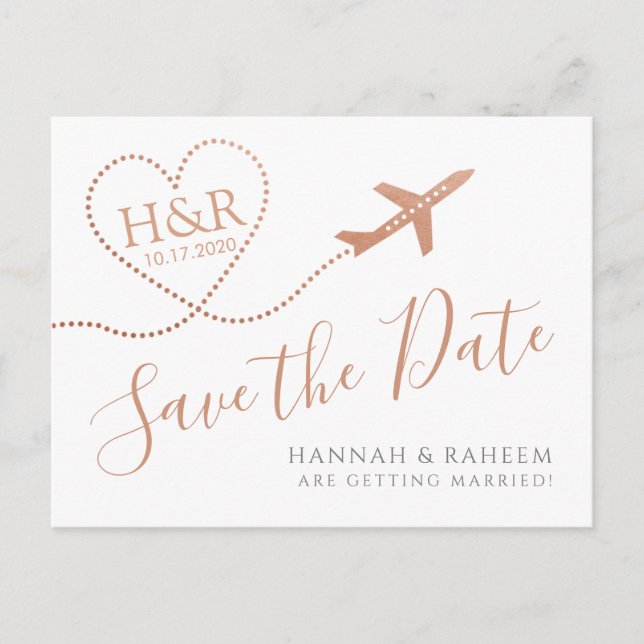 Travel Theme Copper Destination Save the Date Announcement Postcard (Front)