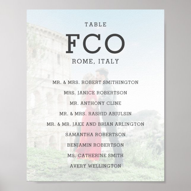 Travel Theme Destination Airport Code Seating List Poster (Front)