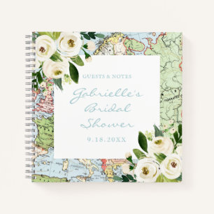 Travel Theme Floral Map Shower Guest Book