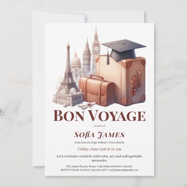 Travel Theme Graduation Party Invitation (Front)