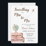 Travel Theme Miss to Mrs Bridal Shower Invitation<br><div class="desc">Cute feminine travel themed 'Travelling from Miss to Mrs'  bridal shower invitation featuring hand painted watercolor globe and travel suitcases.</div>