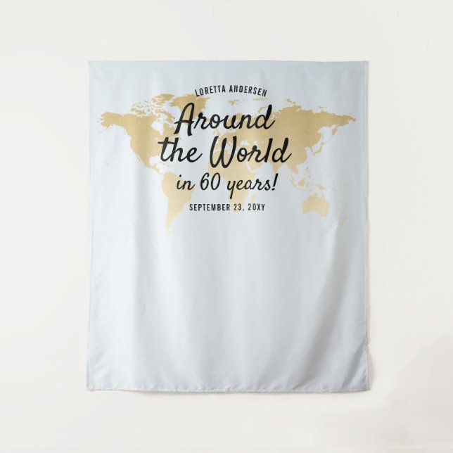 Travel Theme Party Blue Map Photo Selfie Backdrop Tapestry (Front)