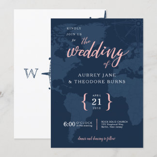 Travel Themed Compass and Globe Wedding Invitation