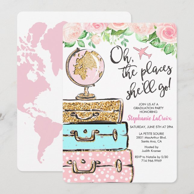 Travel Themed Graduation Party Invitation (Front/Back)