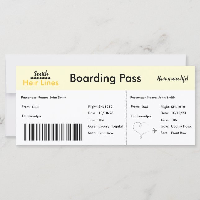 Travel Themed Pregnancy Announcement Card (Yellow) (Front)
