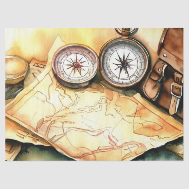 "Travel-Themed Tissue Splendour: Adventure Awaits" Tissue Paper (Front)