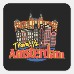 Travel to Amsterdam Netherlands Vintage Square Sticker
