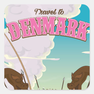 Travel To Denmark Cartoon viking travel poster Square Sticker