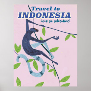 Travel to Indonesia monkey vacation vintage poster