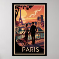 Travel to Paris Couple and Eiffel Tower Vintage