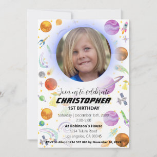 Travel to the space Birthday invitation