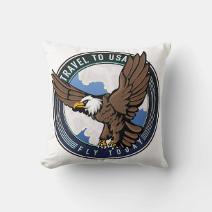 Travel to USA Fly today logo Throw Pillow