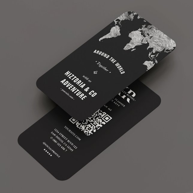 Travel Tour Adventure Carte du monde Argent Noir (Travel Tour Adventure World Map Silver Black Business Card
)