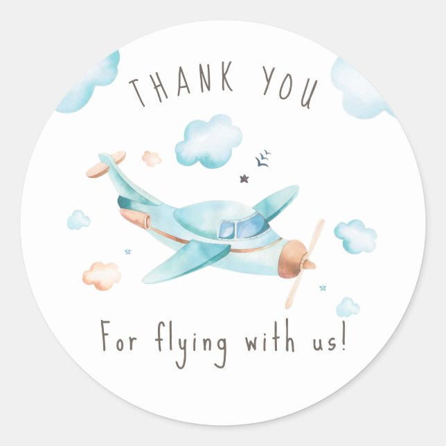 Travel Toy Airplane Boy Baby Shower Thank You Classic Round Sticker (Front)